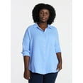thumbnail image 1 of Terra & Sky Women's Plus Size Double Cloth Boyfriend Shirt, Sizes 0X-5X, 1 of 5