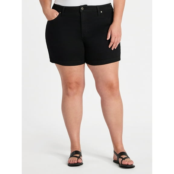 Terra & Sky Women's Plus High Rise A Line Denim Shorts, 5" Inseam, Sizes 16W-26W