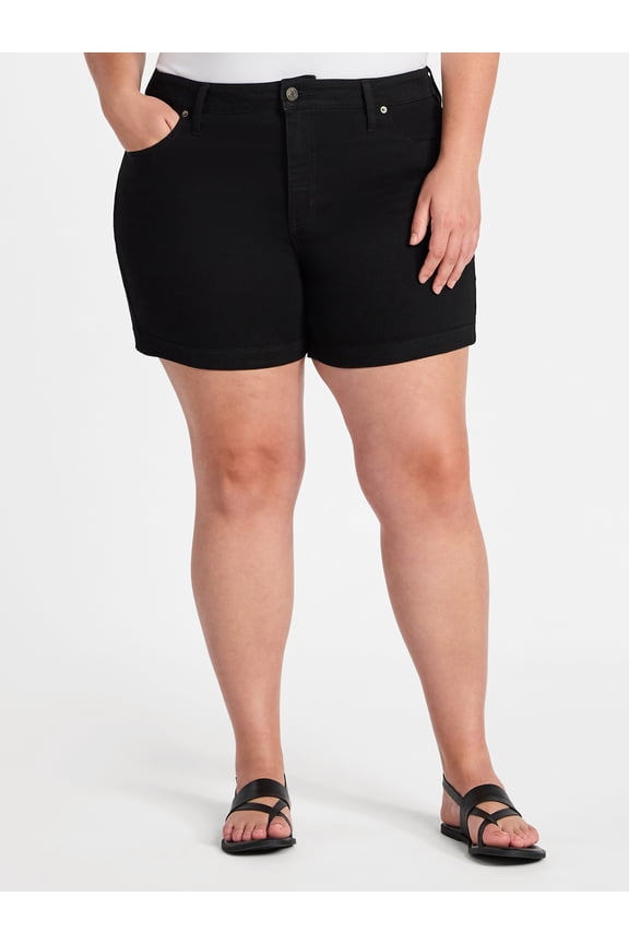 Women's Plus High Rise A Line Denim Shorts, 5" Inseam, Sizes 16W-26W