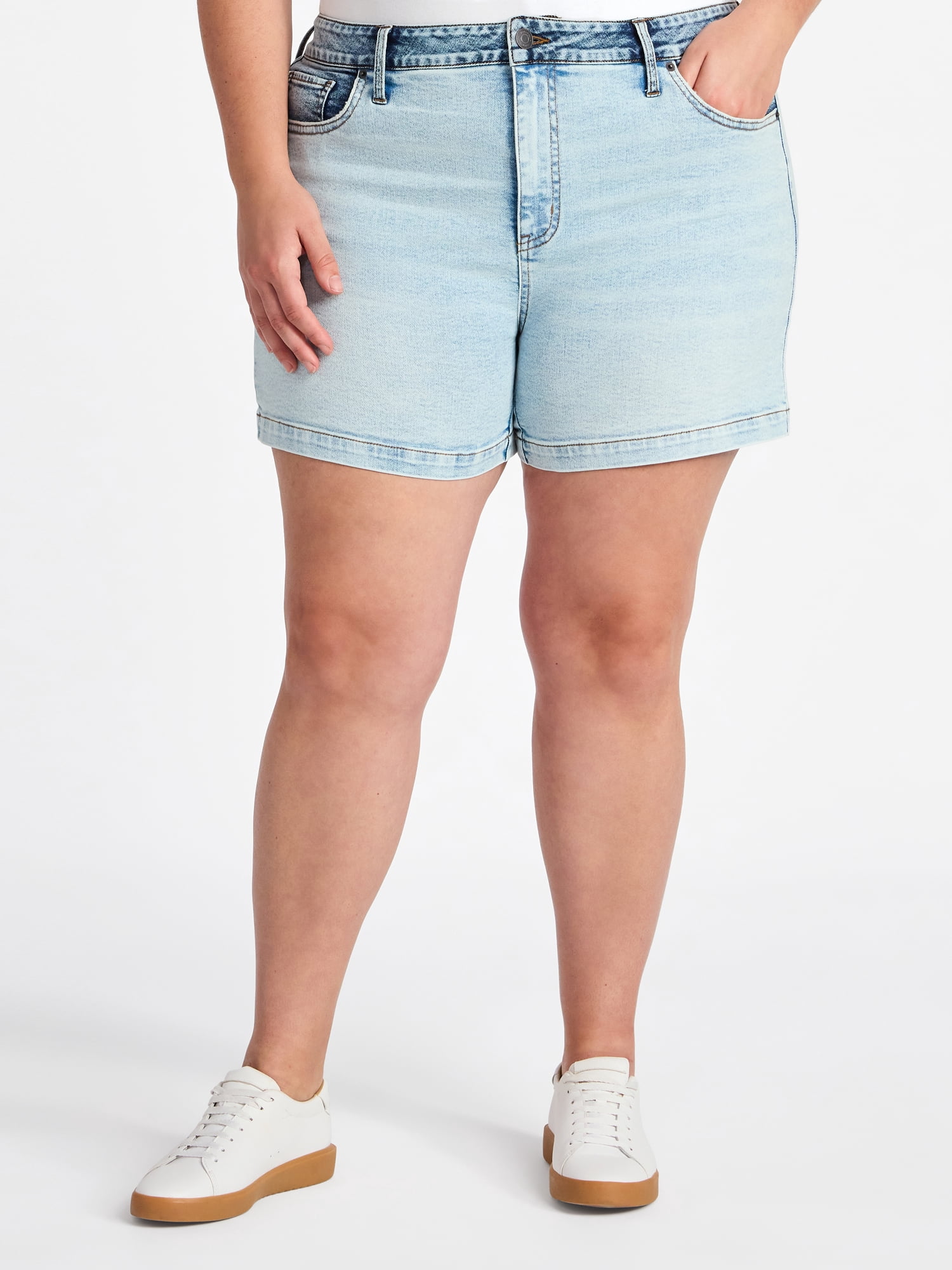 Terra & Sky Women's Plus High Rise A-Line Denim Shorts, 5" Inseam, Sizes 16W-26W