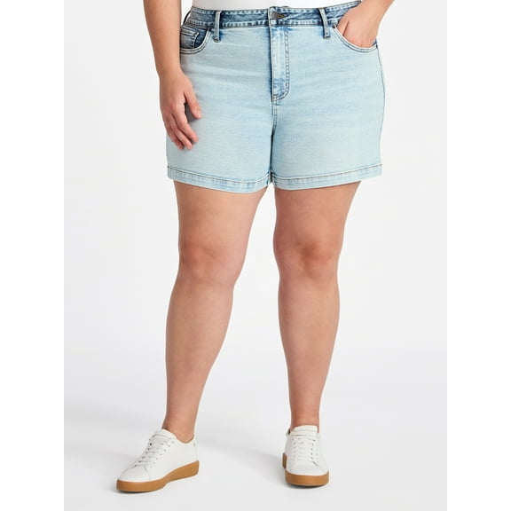 Terra & Sky Women's Plus High Rise A-Line Denim Shorts, 5" Inseam, Sizes 16W-26W