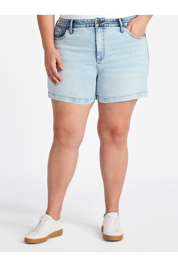 Women's Plus High Rise A-Line Denim Shorts, 5" Inseam, Sizes 16W-26W