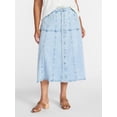 thumbnail image 1 of Terra & Sky Women's Plus Drapey Button Front Denim Skirt, Sizes 16W-24W, 1 of 5