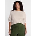 thumbnail image 1 of Terra & Sky Women’s Plus Dropped Shoulder Top with Elbow Length Puff Sleeves, Sizes 0X-5X, 1 of 5