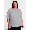 thumbnail image 1 of Terra & Sky Women’s Plus Dropped Shoulder Top with Elbow Length Puff Sleeves, Sizes 0X-5X, 1 of 5
