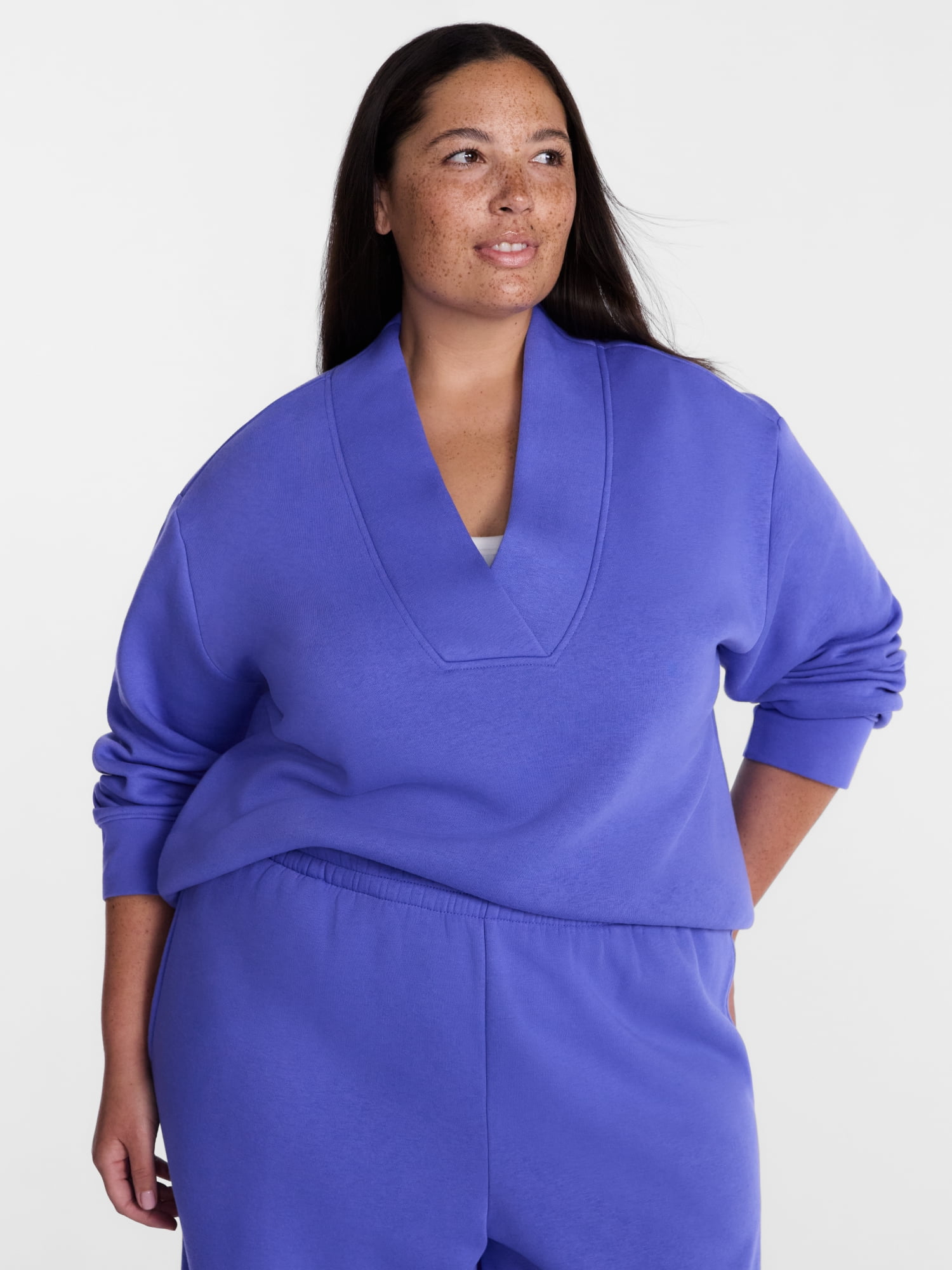 Terra & Sky Women's Plus Fleece V-Neck Sweatshirt, Sizes 0X-5X