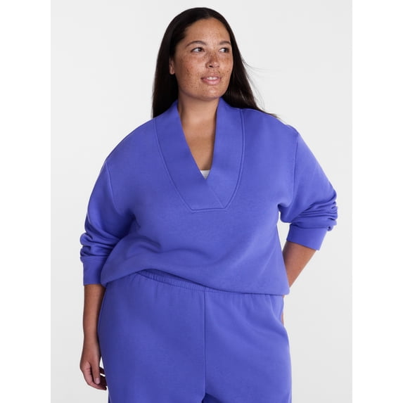 Terra & Sky Women's Plus Fleece V-Neck Sweatshirt, Sizes 0X-5X