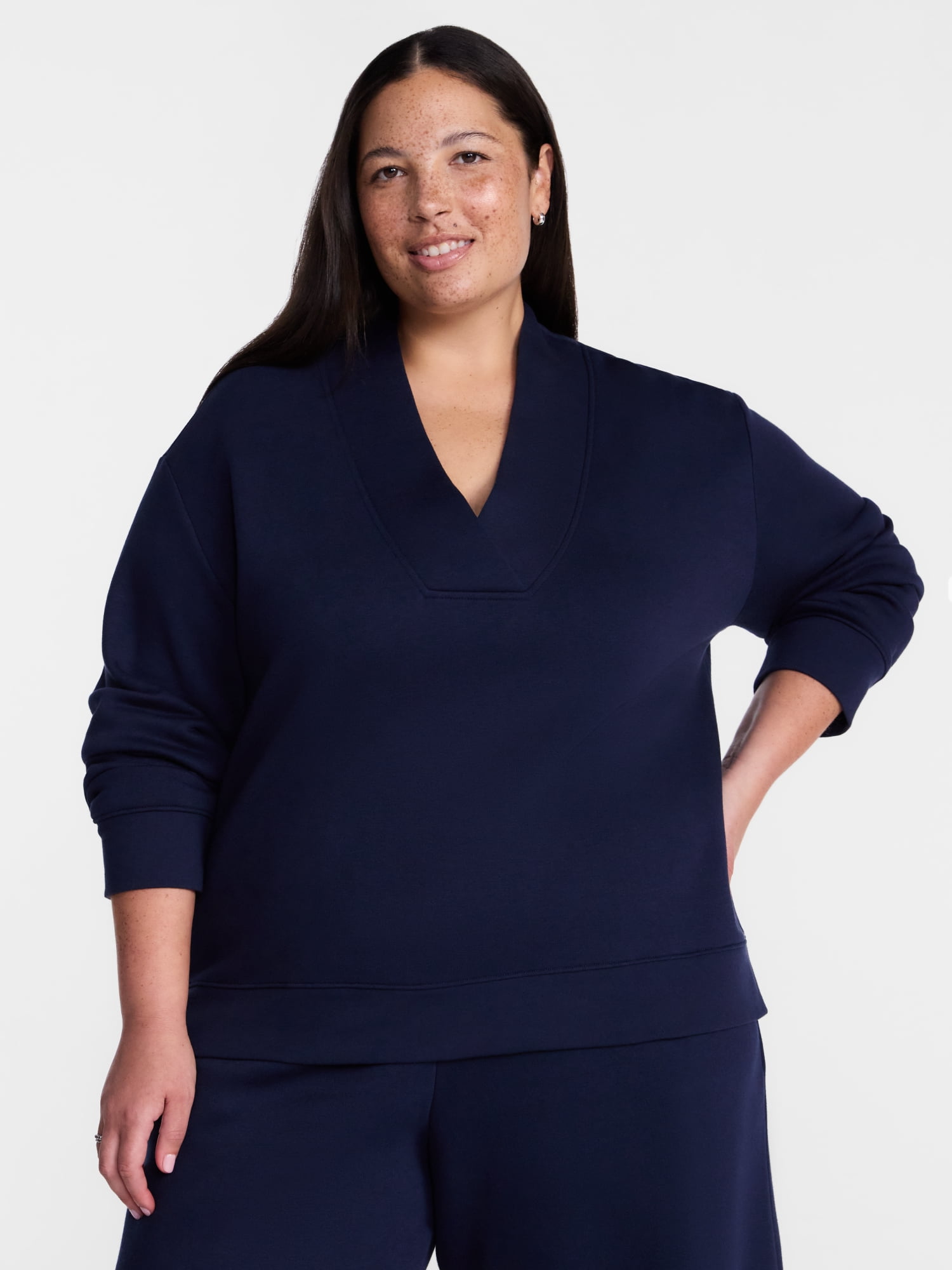 Terra & Sky Women's Plus Fleece V-Neck Sweatshirt, Sizes 0X-5X