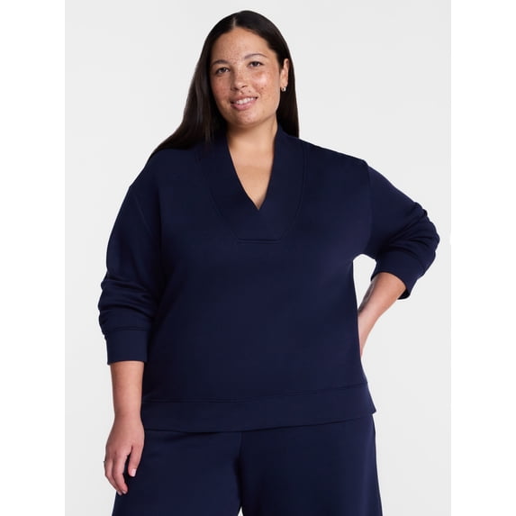 Terra & Sky Women's Plus Fleece V-Neck Sweatshirt, Sizes 0X-5X