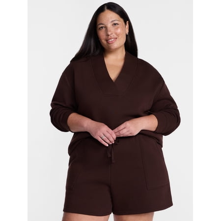 Terra & Sky Women's Plus Fleece V-Neck Sweatshirt, Sizes 0X-5X