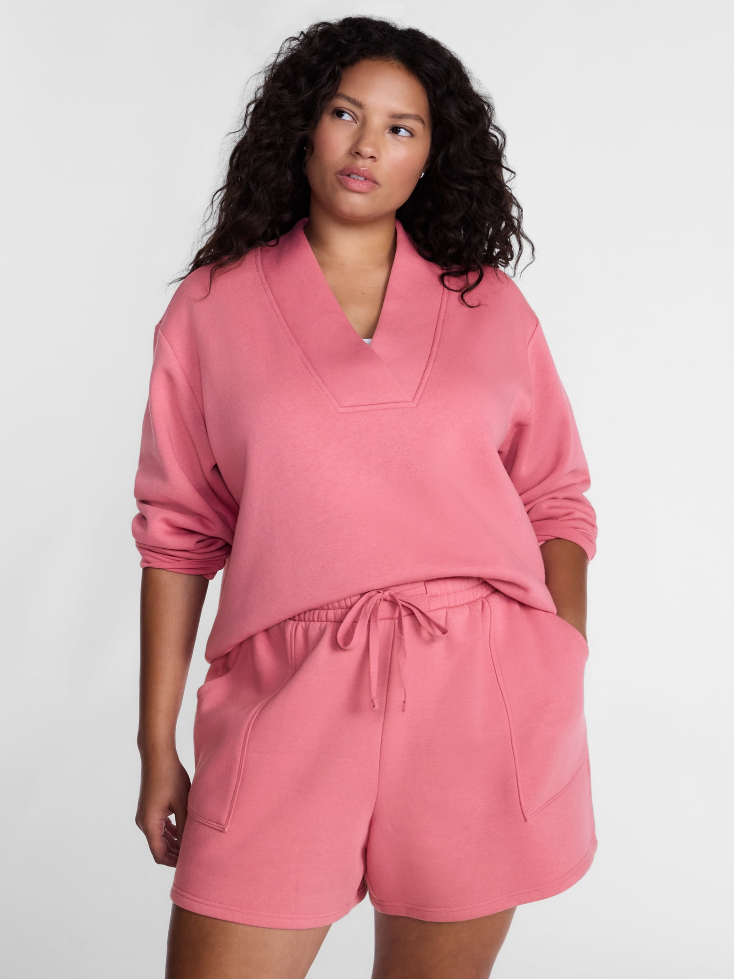 Terra & Sky Women's Plus Fleece V-Neck Sweatshirt, Sizes 0X-5X