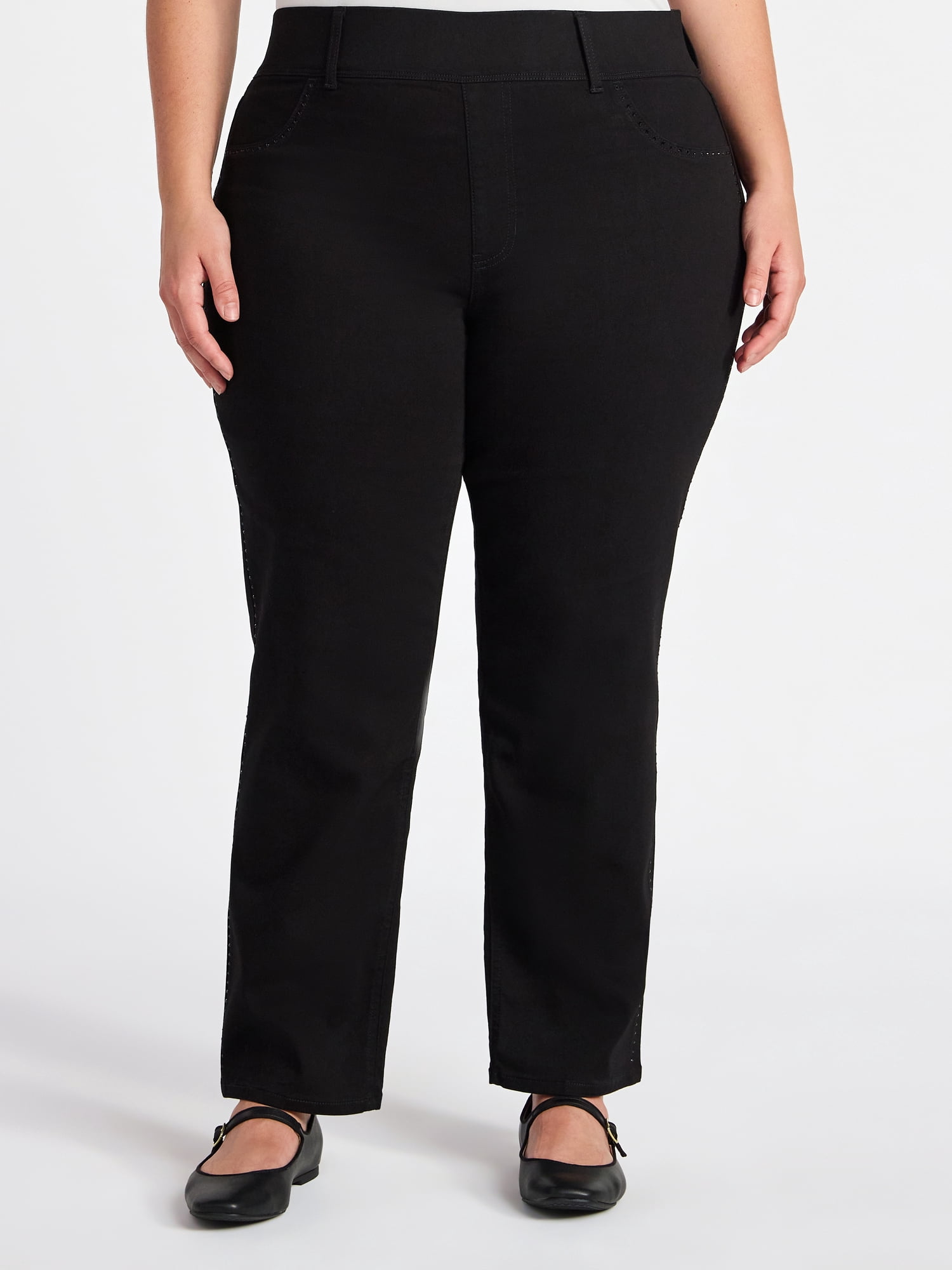 Terra & Sky Women's Plus High Rise Side Seam Embellished Straight Leg Jegging, 29" Inseam, Sizes 0X-5X
