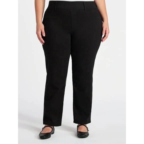 Terra & Sky Women's Plus High Rise Side Seam Embellished Straight Leg Jegging, 29" Inseam, Sizes 0X-5X