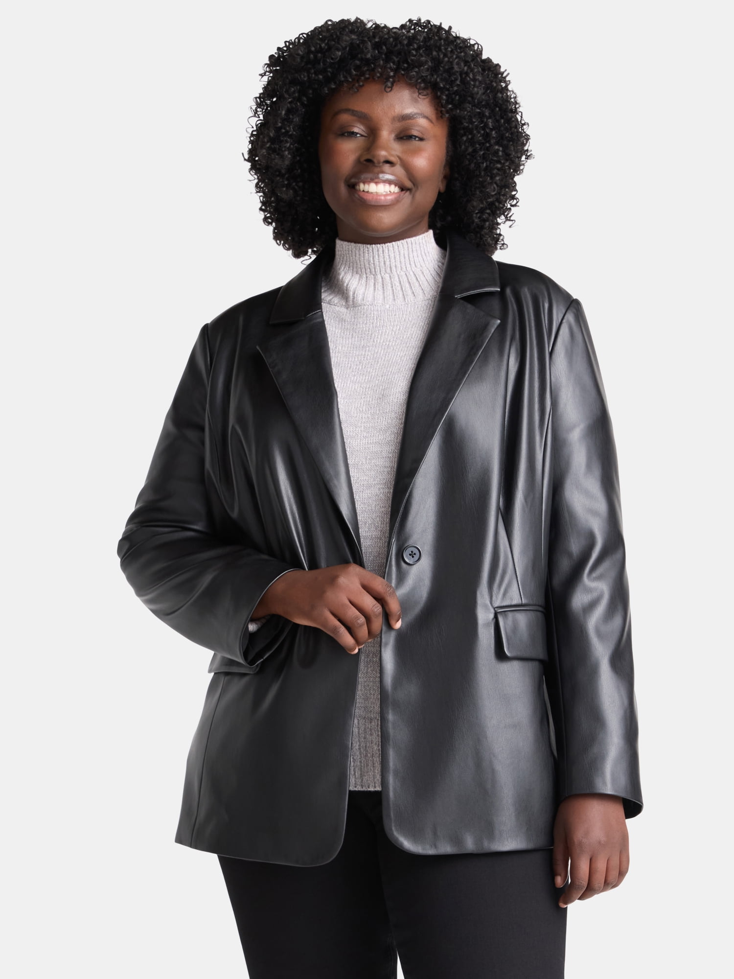 Terra & Sky Women's Plus Faux Leather Blazer, Sizes 0X-5X
