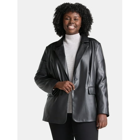 Terra & Sky Women's Plus Faux Leather Blazer, Sizes 0X-5X