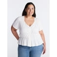 thumbnail image 1 of Terra & Sky Women’s Plus Femme V Neck Smocked Top with Short Flutter Sleeves, Sizes 0X-5X, 1 of 5