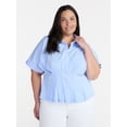 thumbnail image 1 of Terra & Sky Fit and Flare Blouse with Short Sleeves, Sizes 0X-5X, 1 of 5