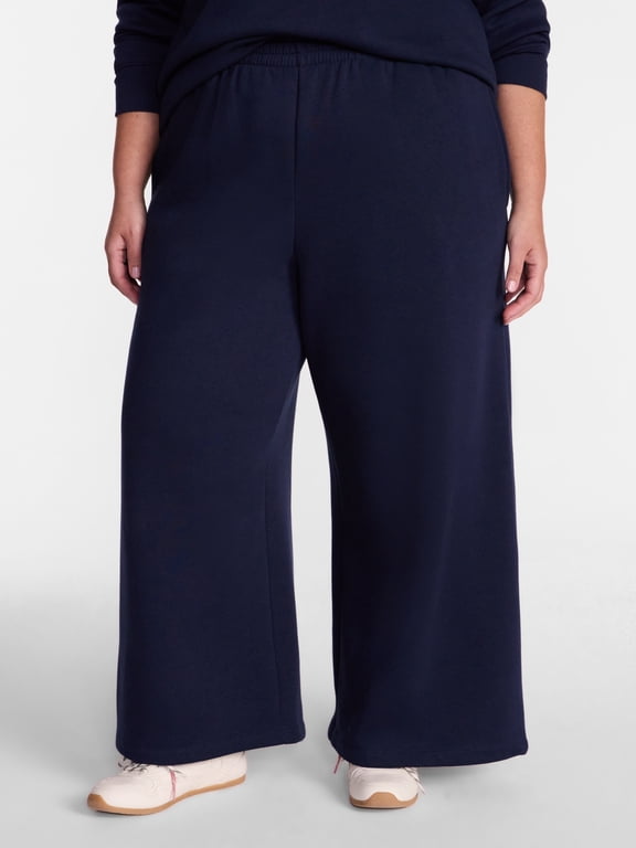 Women's Plus Fleece Wide Leg Sweatpants, Sizes 0X-5X
