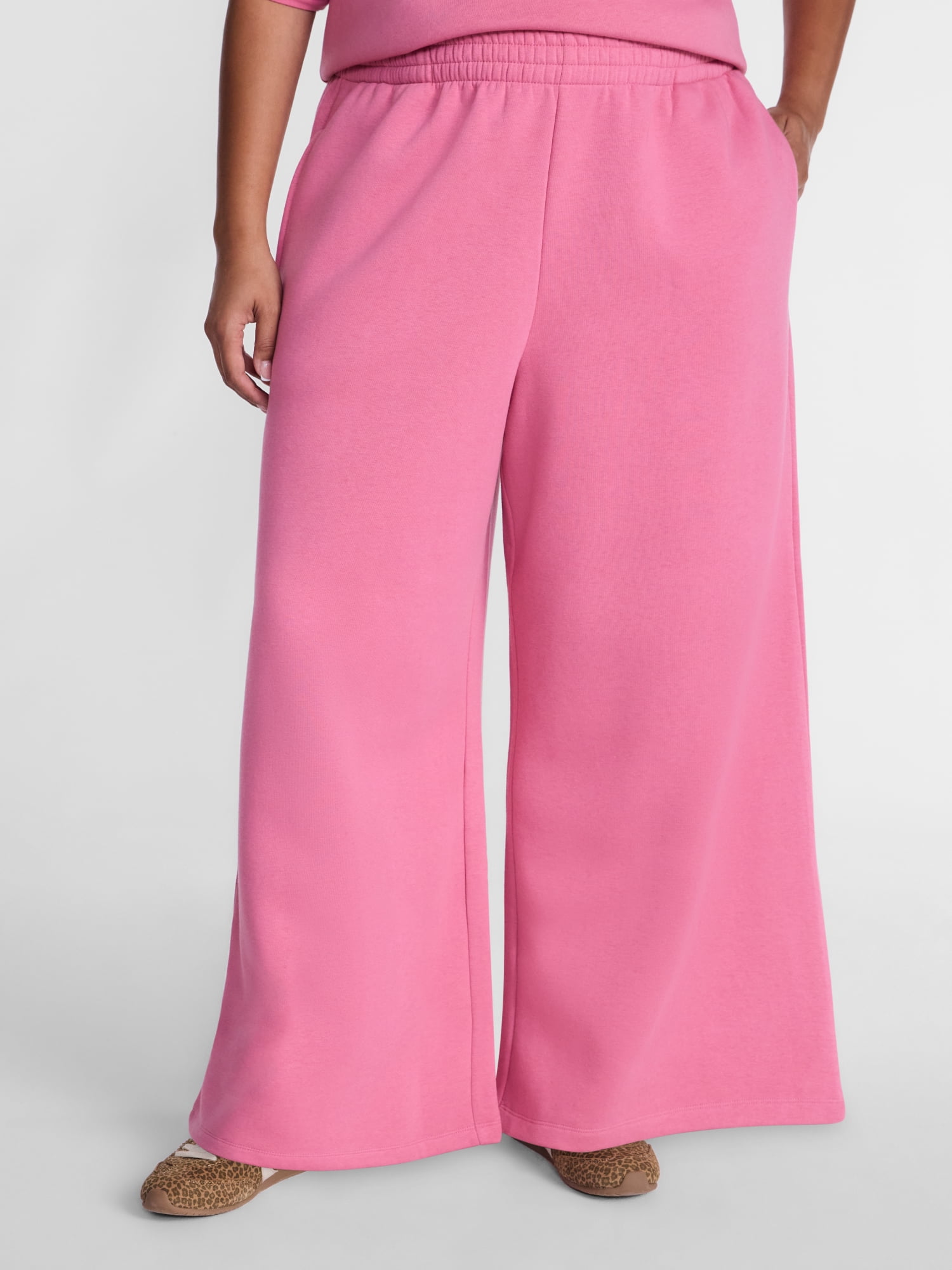 Terra & Sky Women's Plus Fleece Wide Leg Sweatpants, Sizes 0X-5X