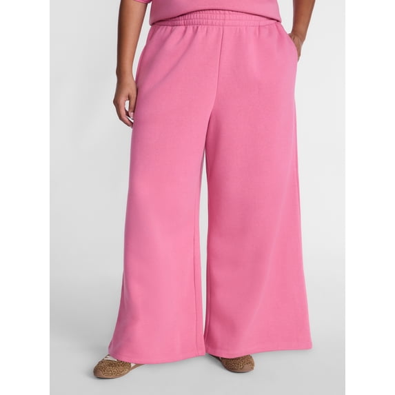 Terra & Sky Women's Plus Fleece Wide Leg Sweatpants, Sizes 0X-5X
