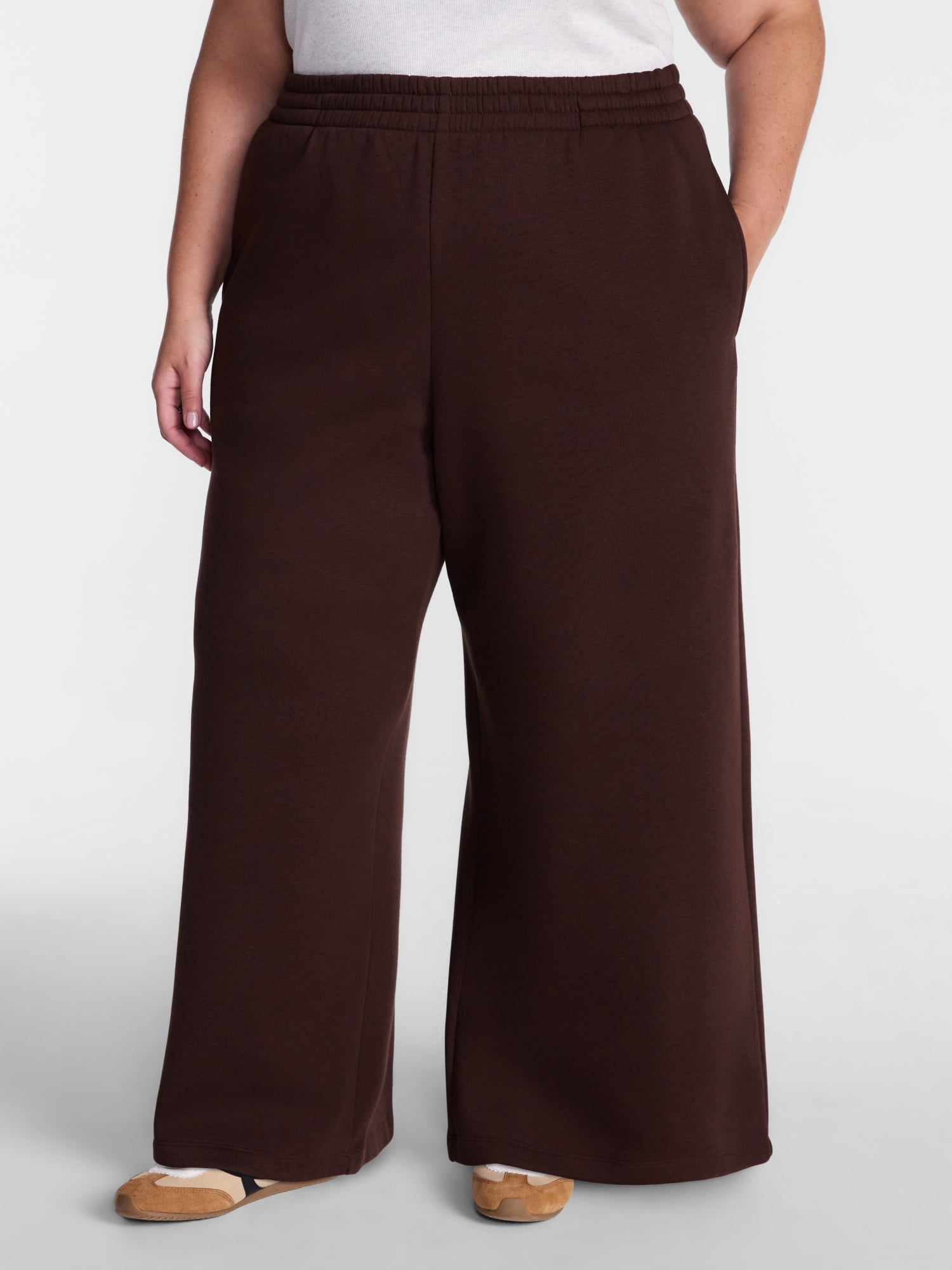 Terra & Sky Women's Plus Fleece Wide Leg Sweatpants, Sizes 0X-5X