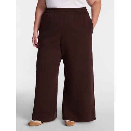 Terra & Sky Women's Plus Fleece Wide Leg Sweatpants, Sizes 0X-5X
