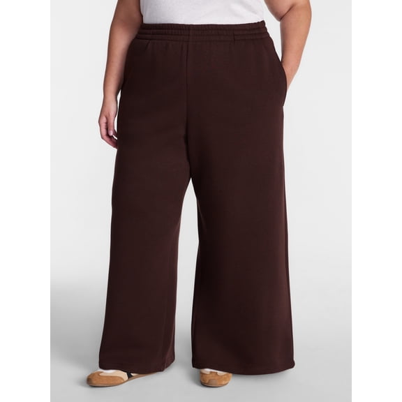 Terra & Sky Women's Plus Fleece Wide Leg Sweatpants, Sizes 0X-5X