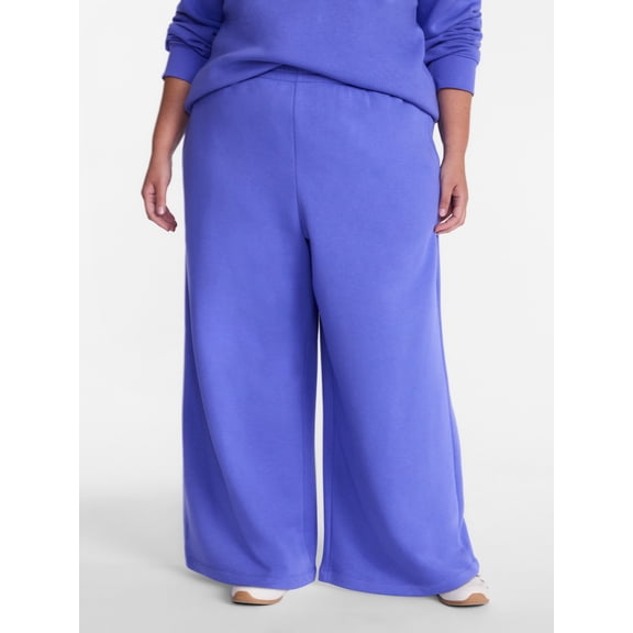 Terra & Sky Women's Plus Fleece Wide Leg Sweatpants, Sizes 0X-5X