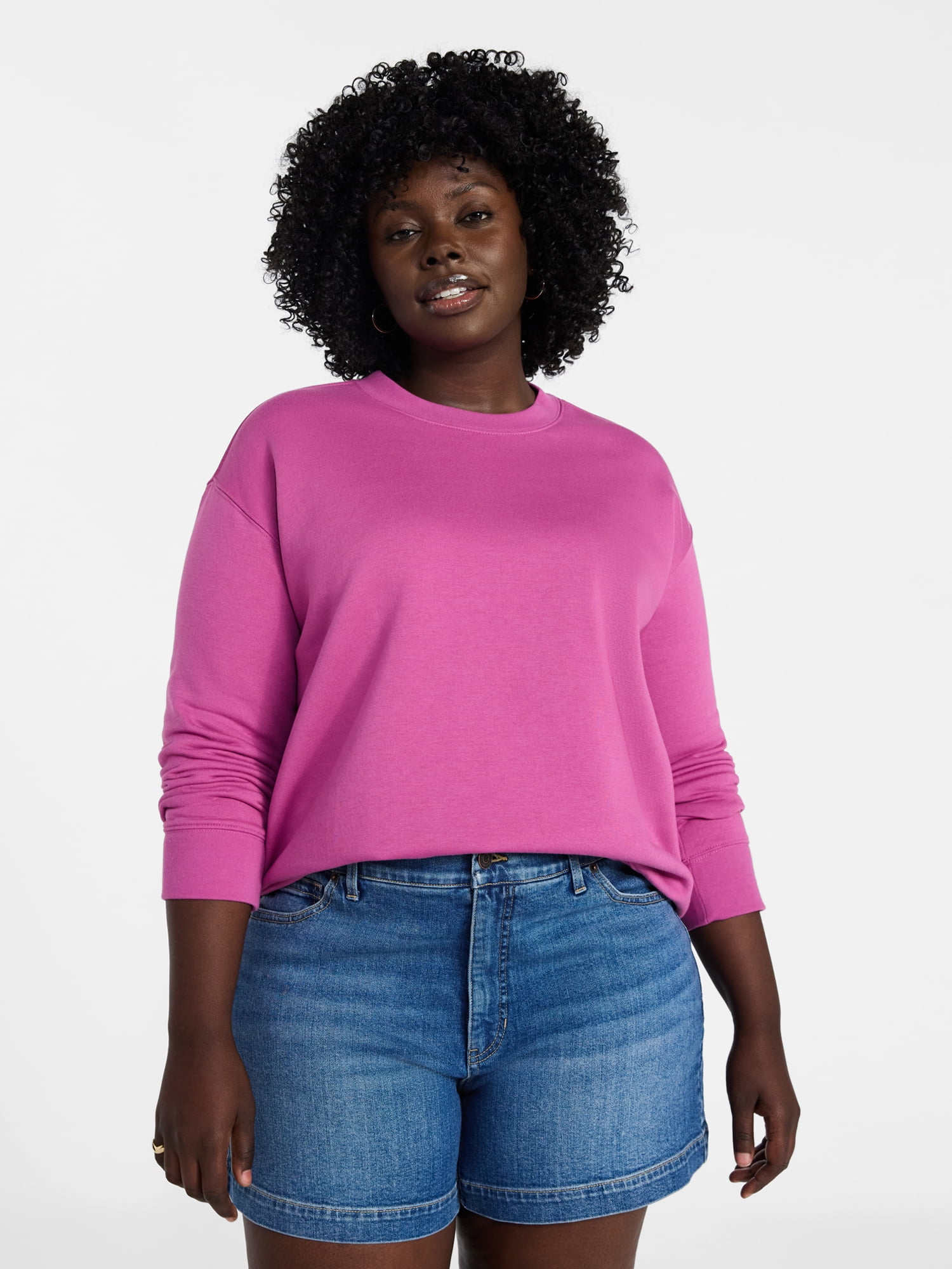 Terra & Sky Women's Plus Size Fleece Sweatshirt with Long Sleeves, Size 0X-5X