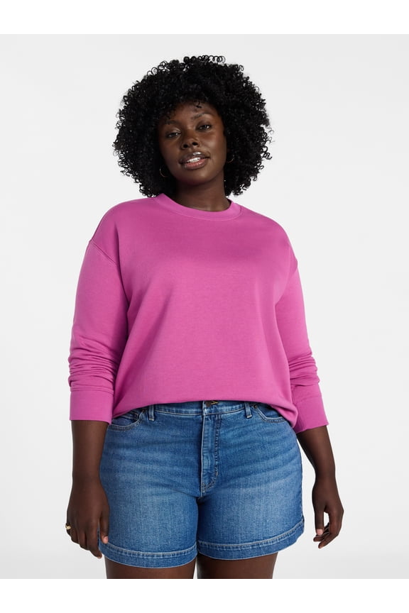 Women's Plus Size Fleece Sweatshirt with Long Sleeves, Size 0X-5X