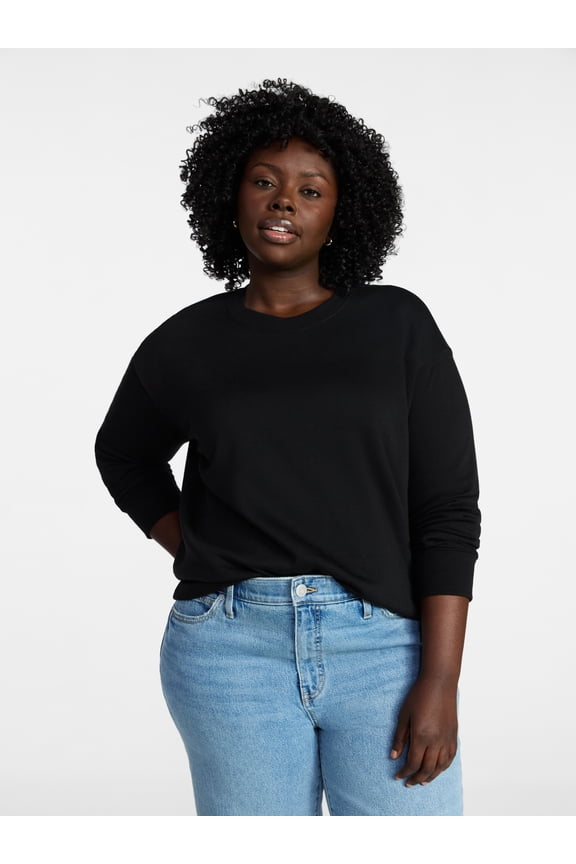 Women's Plus Size Fleece Sweatshirt with Long Sleeves, Size 0X-5X