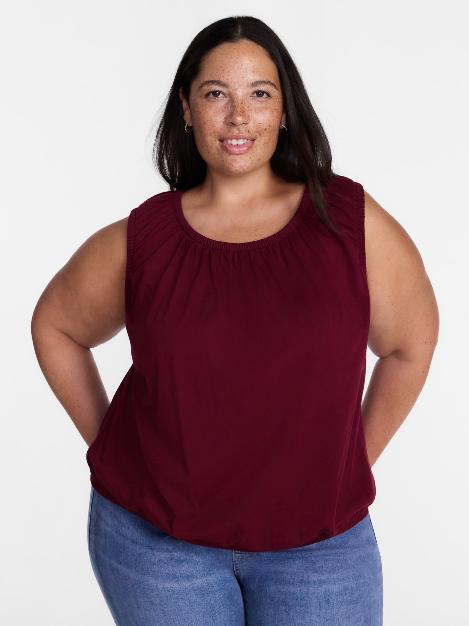 Terra & Sky Women’s Plus Sleeveless Cotton Flowy Top, Size 0X-4X