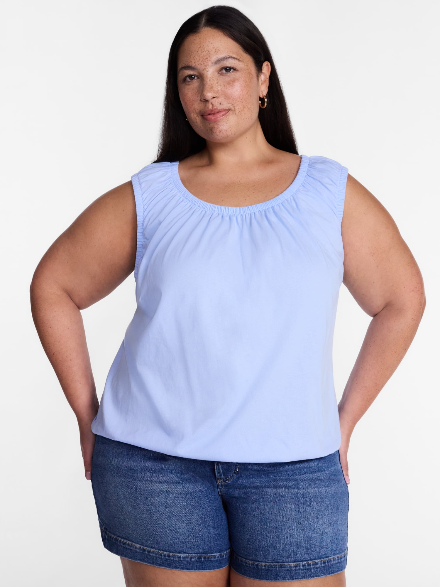 Terra & Sky Women’s Plus Sleeveless Cotton Flowy Top, Size 0X-4X