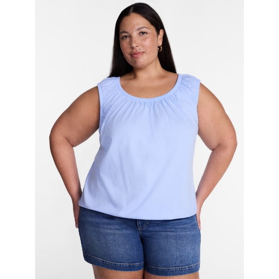 Terra & Sky Women’s Plus Sleeveless Cotton Flowy Top, Size 0X-4X