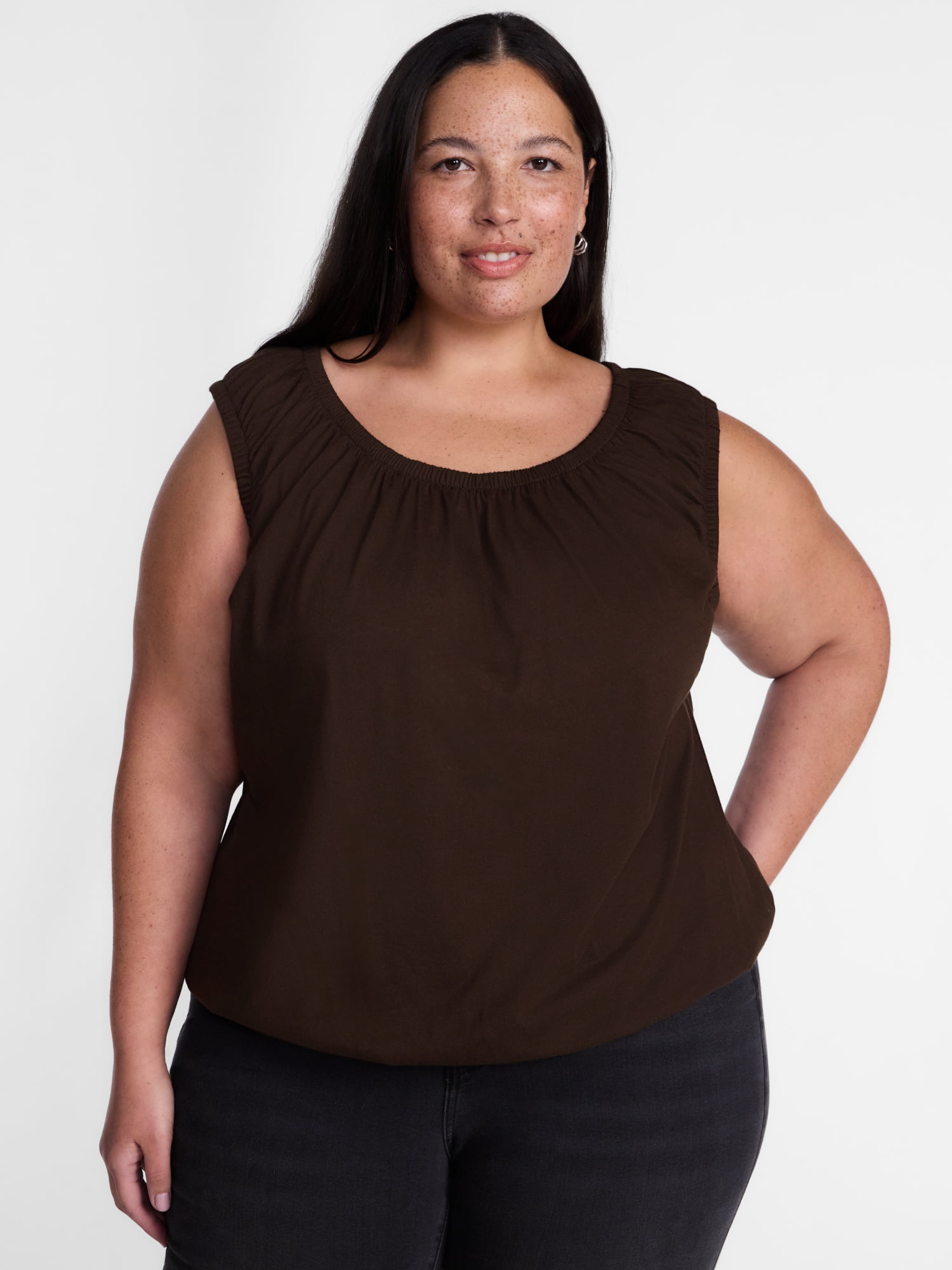 Terra & Sky Women’s Plus Sleeveless Cotton Flowy Top, Size 0X-4X