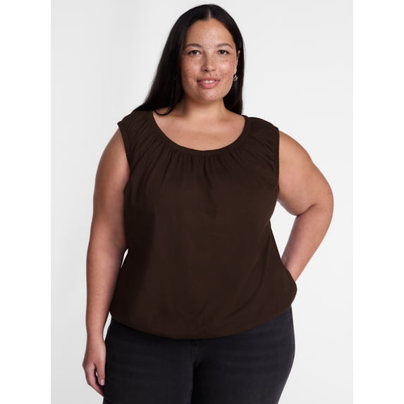 Terra & Sky Women’s Plus Sleeveless Cotton Flowy Top, Size 0X-4X