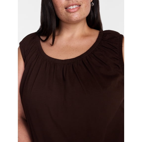 Terra & Sky Women’s Plus Sleeveless Cotton Flowy Top, Size 0X-4X
