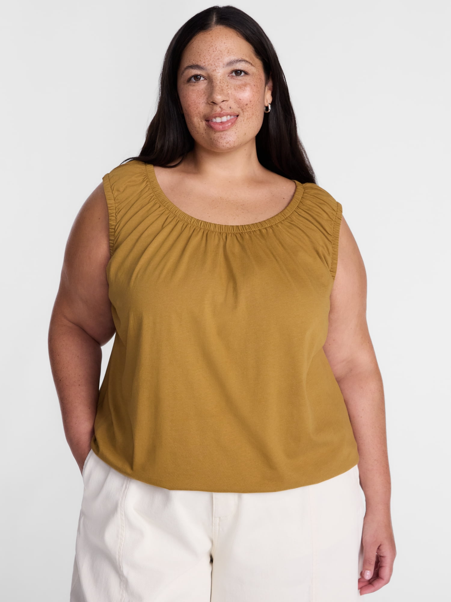 Terra & Sky Women’s Plus Sleeveless Cotton Flowy Top, Size 0X-4X