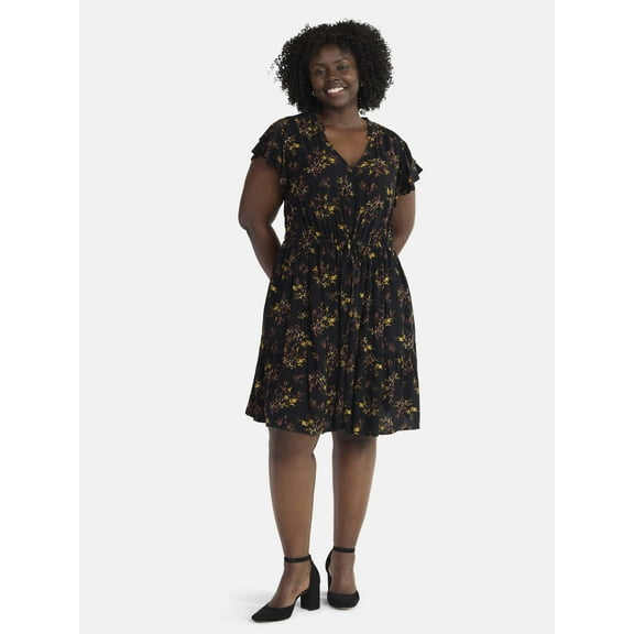 Terra & Sky Women's Plus Size Mini Dress with Flutter Sleeves, Sizes 0X-5X