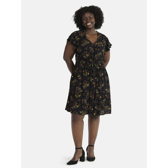 Terra & Sky Women's Plus Size Mini Dress with Flutter Sleeves, Sizes 0X-5X