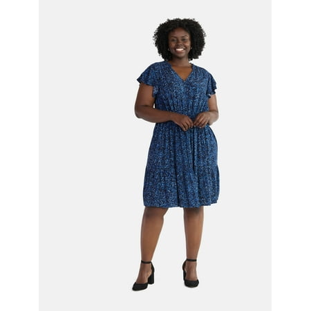 Terra & Sky Women's Plus Size Mini Dress with Flutter Sleeves, Sizes 0X-5X