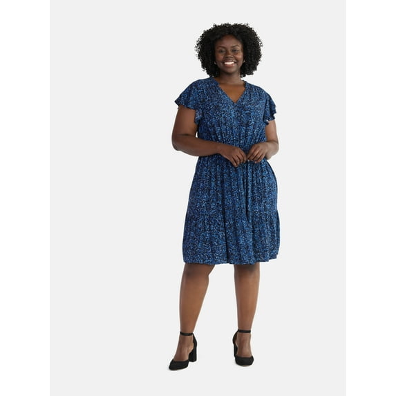 Terra & Sky Women's Plus Size Mini Dress with Flutter Sleeves, Sizes 0X-5X