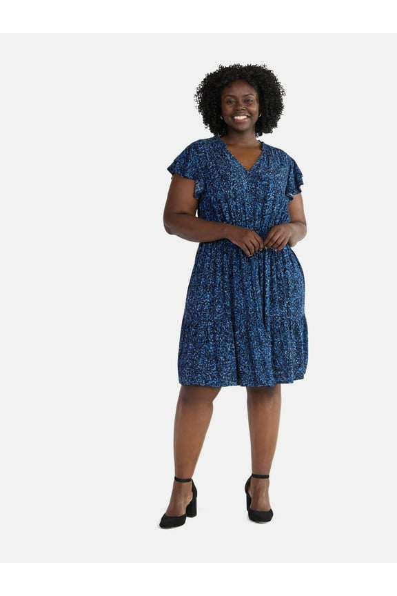 Women's Plus Size Mini Dress with Flutter Sleeves, Sizes 0X-5X