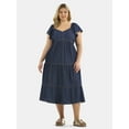 thumbnail image 1 of Terra & Sky Women's Plus Flutter Sleeve Midi Tiered Dress, Sizes 0X-5X, 1 of 4