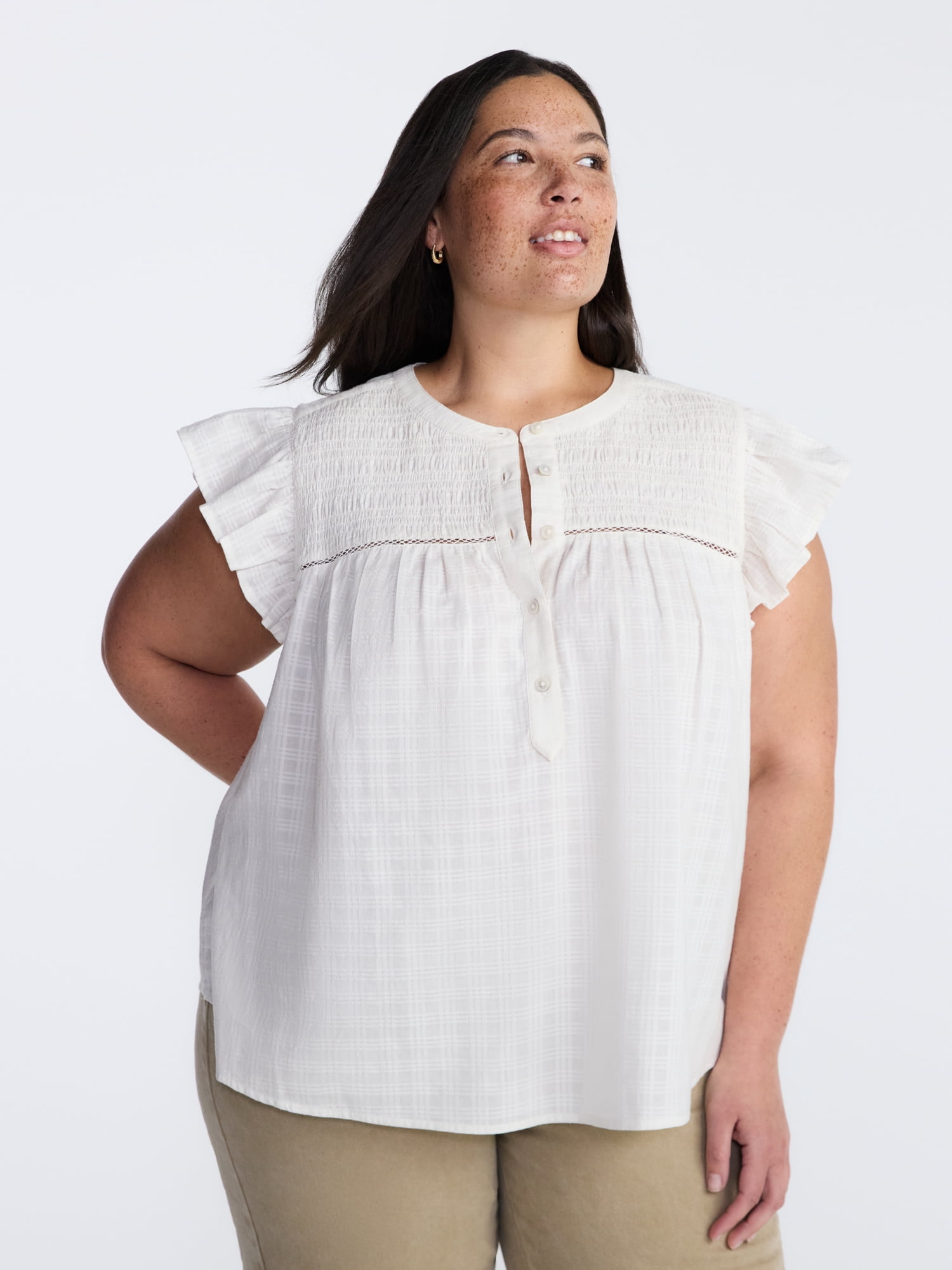 Terra & Sky Womens's Flutter Sleeve Blouse, Sizes 0X-5X
