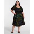 thumbnail image 1 of Terra & Sky Women's Plus Smocked Cotton Midi Dress with Short Puff Sleeves, Sizes- 0X-5X, 1 of 4