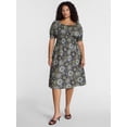 thumbnail image 1 of Terra & Sky Women's Plus Smocked Cotton Midi Dress with Short Puff Sleeves, Sizes- 0X-5X, 1 of 3