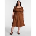 thumbnail image 1 of Terra & Sky Women's Plus Smocked Cotton Midi Dress with Short Puff Sleeves, Sizes- 0X-5X, 1 of 5