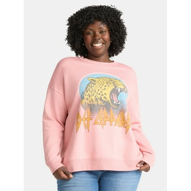 Terra & Sky Women's Plus Embellished Def Leppard Graphic Sweatshirt with Long Sleeves, Sizes 0X-5X
