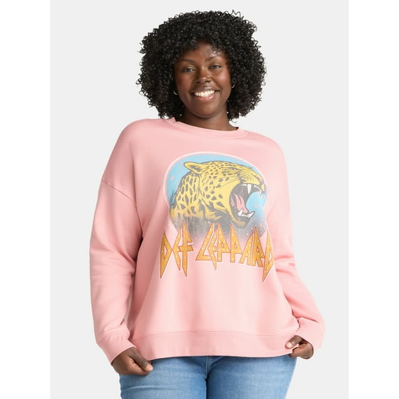 Terra & Sky Women's Plus Embellished Def Leppard Graphic Sweatshirt with Long Sleeves, Sizes 0X-5X